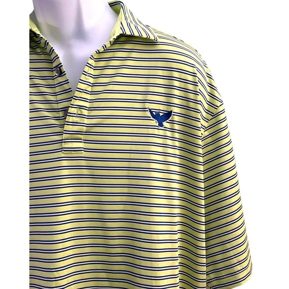 Footjoy Men's Lime Green Striped Owl Logo Golf Shirt Size XL White Navy Short - Picture 2 of 5